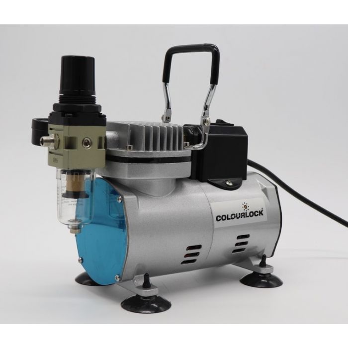 COLOURLOCK Portable Air Compressor Set with Airbrush, Hose, Twin Airbrush Holder & Set of Cleaning Brushes